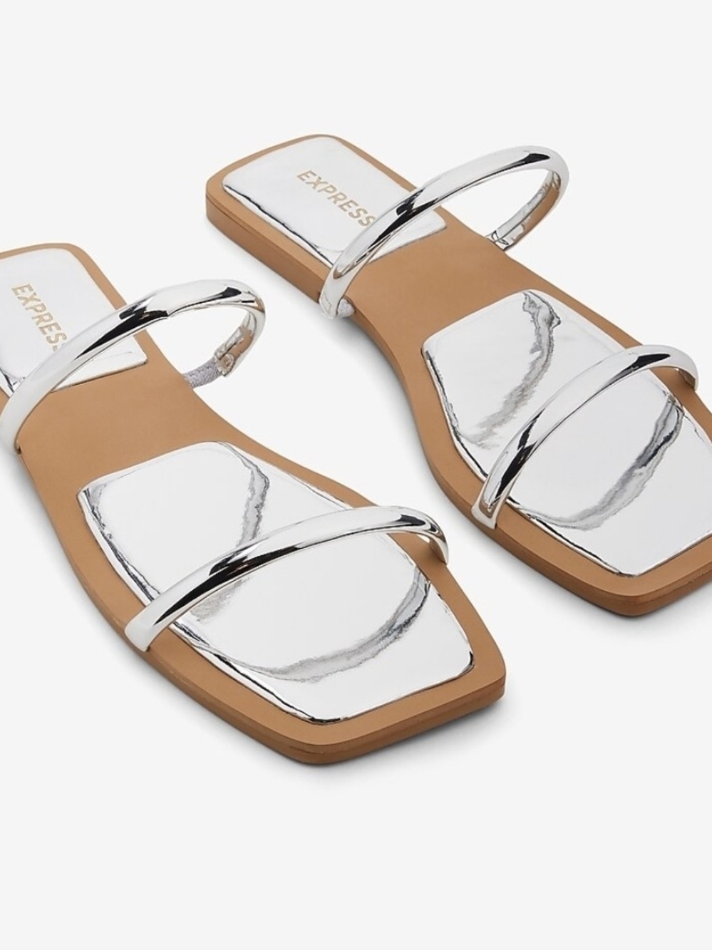 Express Silver Multi-Strap Flat Slide Sandals